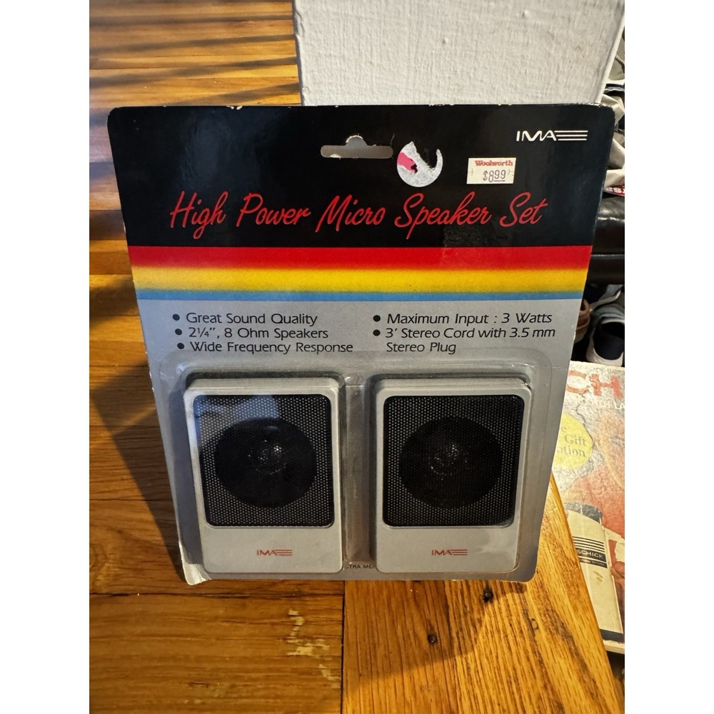 Vintage High Power Micro Speaker Set IMA New Sealed Gray‎ Two Speakers